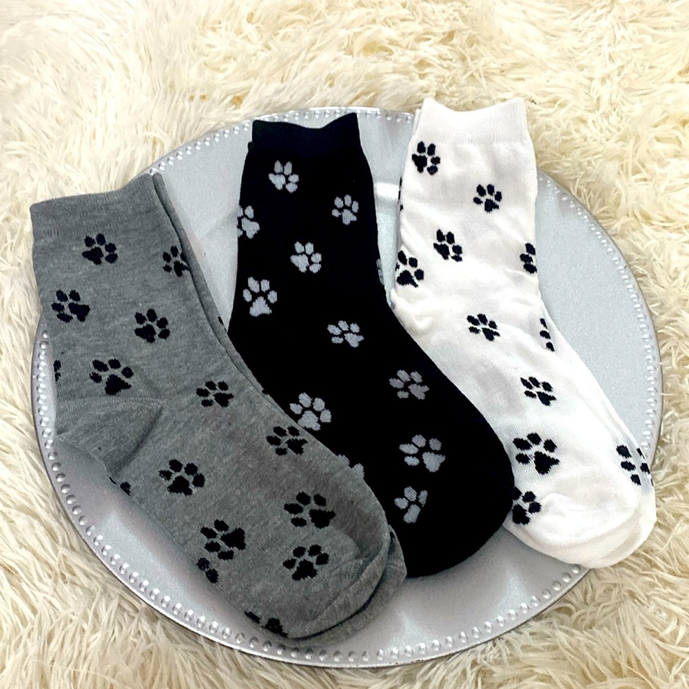 Pet Paws Socks | Black, White & Gray | 3 pairs | New